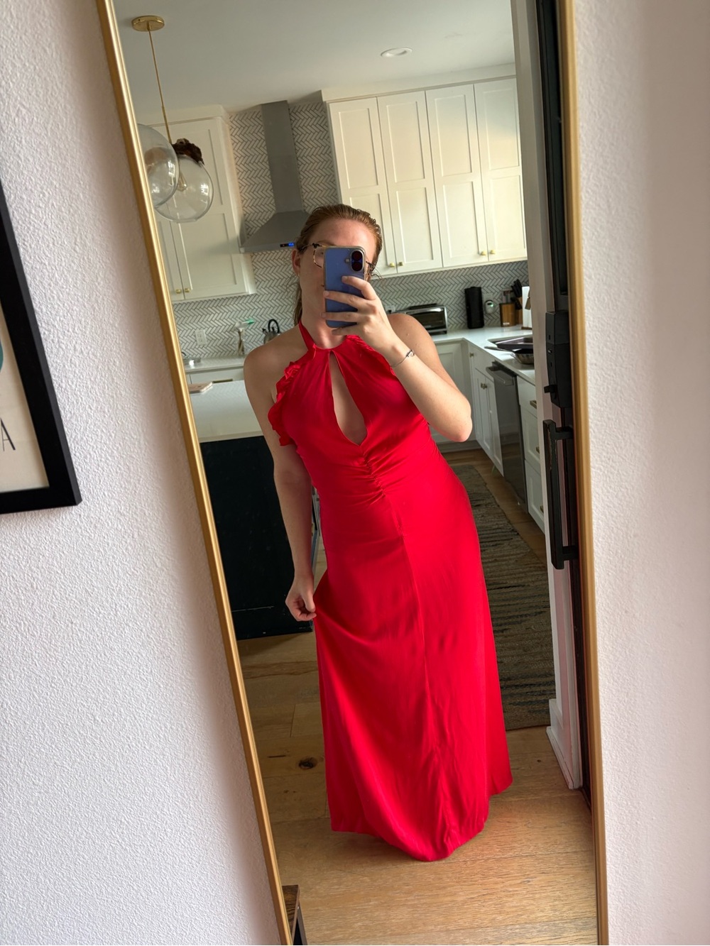 Kika Vargas Red Halter Ruffle Maxi Dress